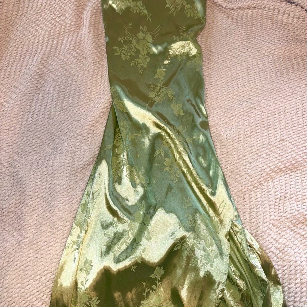 Satin Floral Dress in Shimmering Green